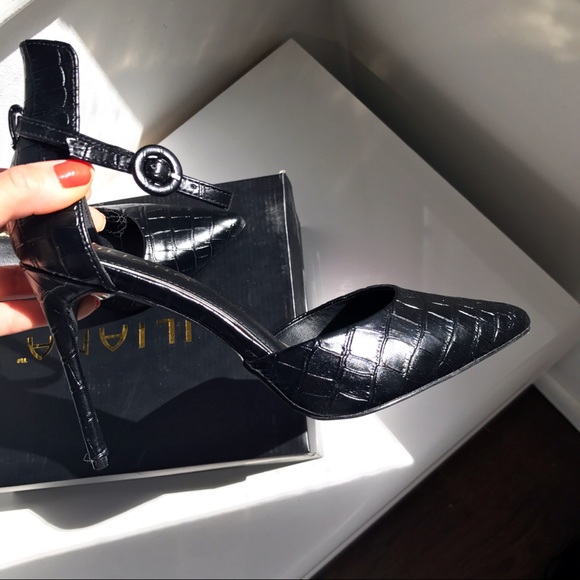 🆕 CROCODILE PRINT FAUX LEATHER JET BLACK HEELS! - Picture 8 of 13